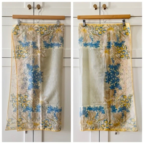 70s Vintage Anne Klein Swiss Dot & Floral Print Cottagecore Cotton Scarf Wrap - Picture 16 of 17